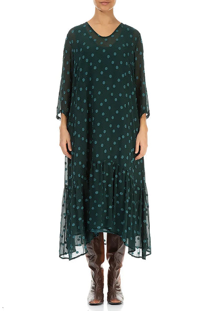 Flared Hem Peacock Dotty Silk Dress 2