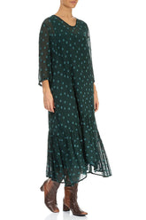 Flared Hem Peacock Dotty Silk Dress 4