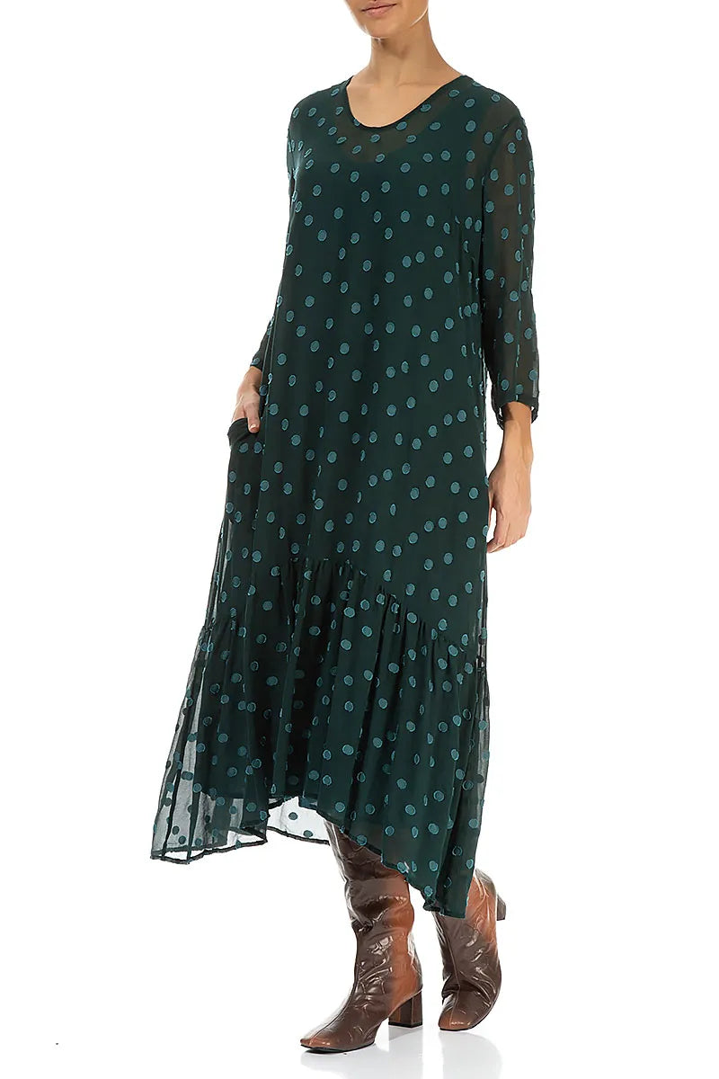 Flared Hem Peacock Dotty Silk Dress 5