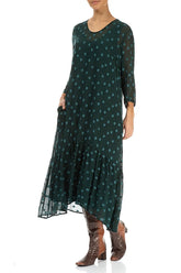 Flared Hem Peacock Dotty Silk Dress 5