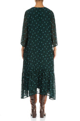 Flared Hem Peacock Dotty Silk Dress 3