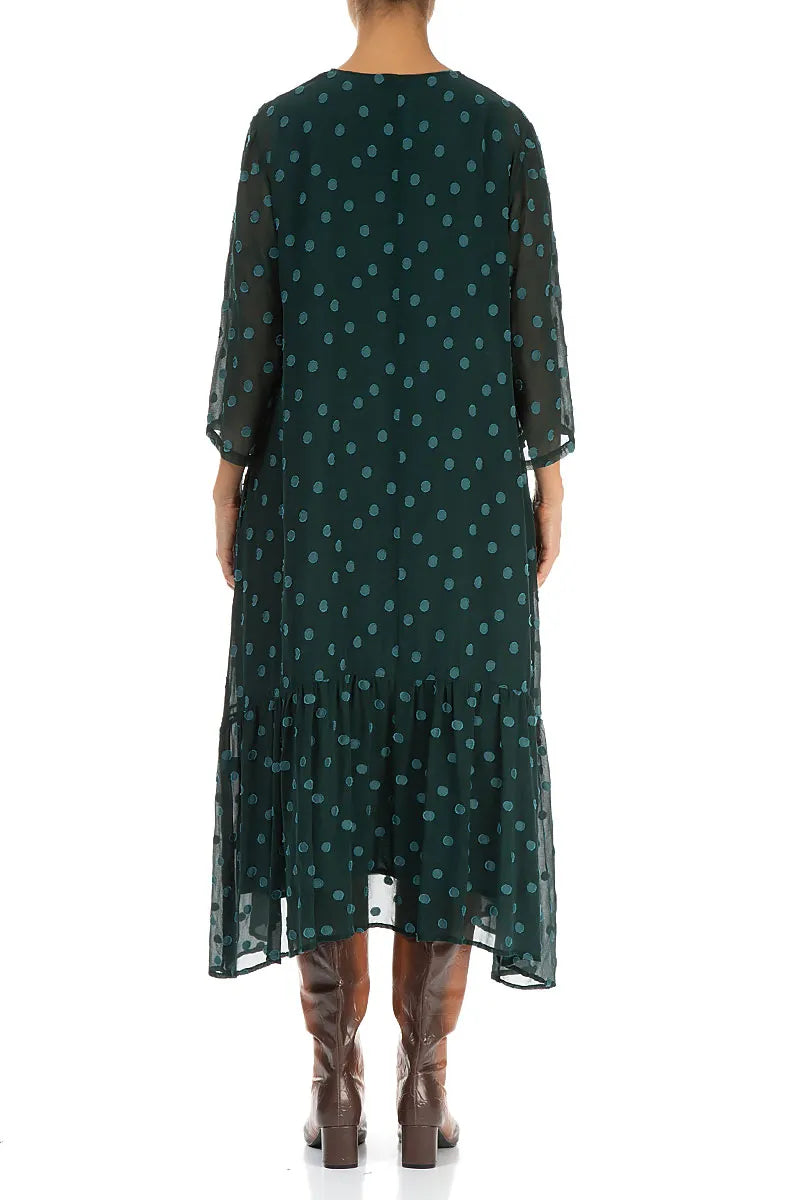 Flared Hem Peacock Dotty Silk Dress 3