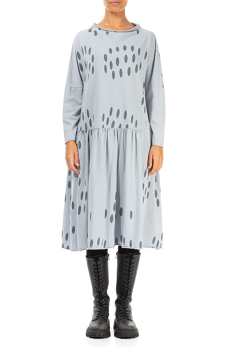 Flared Light Grey Dots Cotton Dress