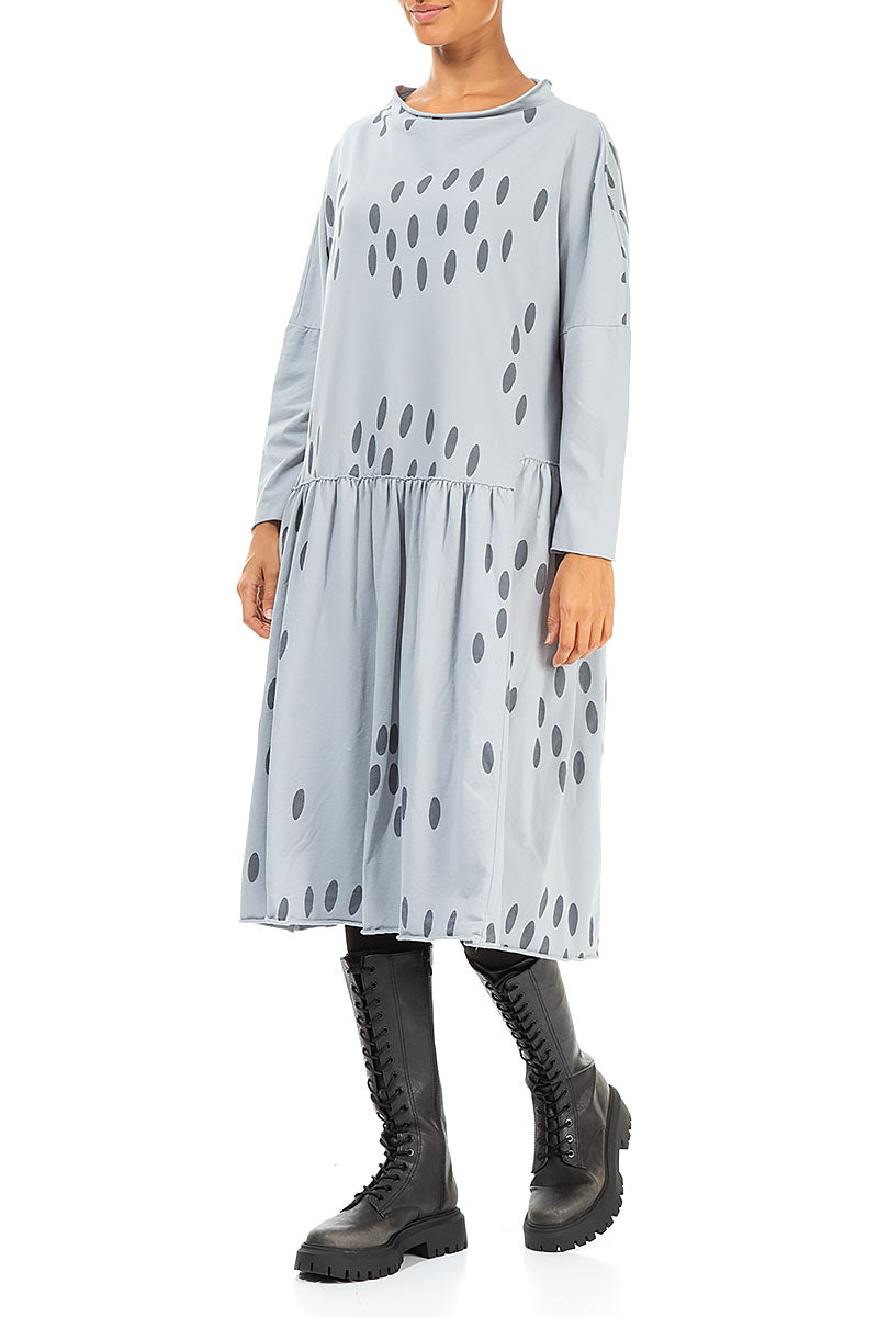 Flared Light Grey Dots Cotton Dress