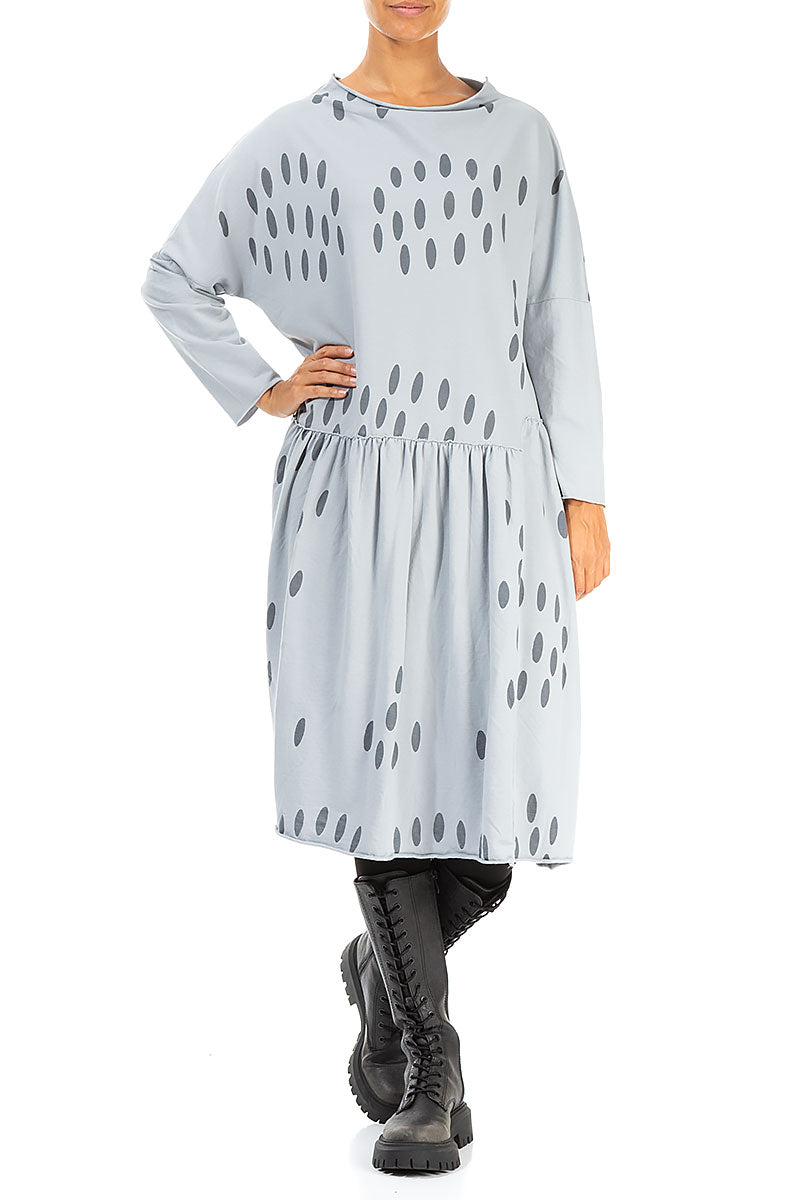 Flared Light Grey Dots Cotton Dress