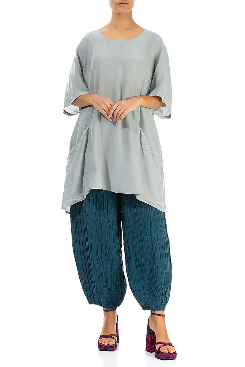 Flared Light Grey Silk Bamboo Tunic 4