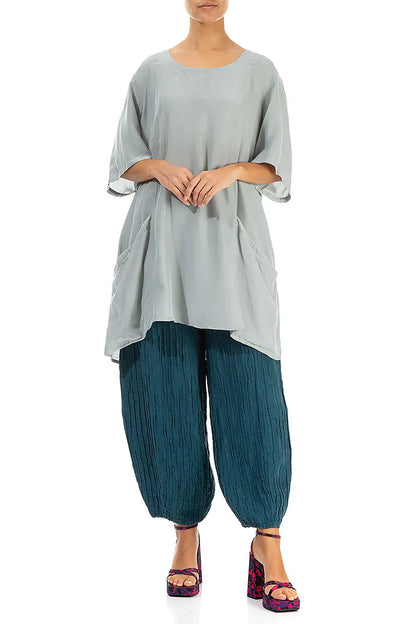 Flared Light Grey Silk Bamboo Tunic 4