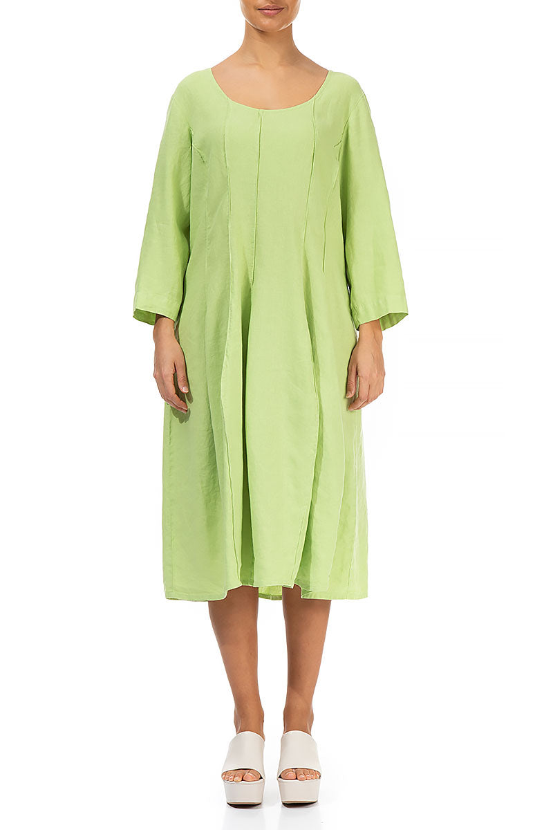 Flared Lime Linen Dress