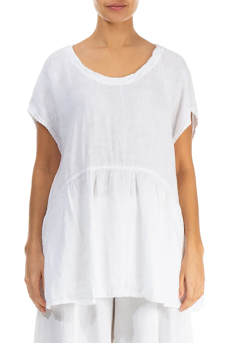 Flared Loose White Linen Blouse 1