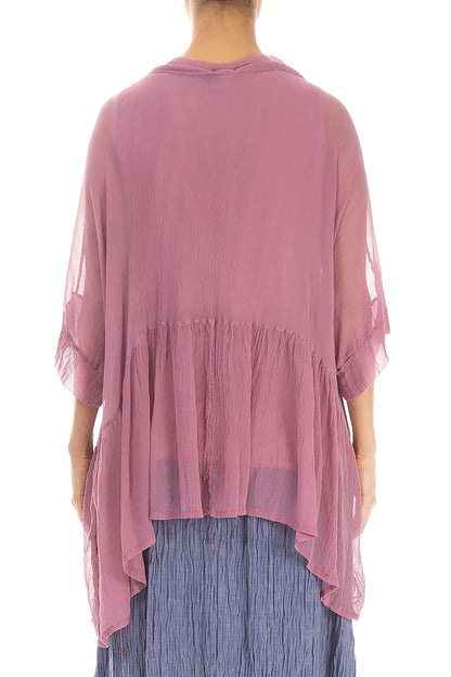 Flared Mauve Taupe Crepe Silk Blouse 2