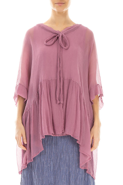 Flared Mauve Taupe Crepe Silk Blouse 1