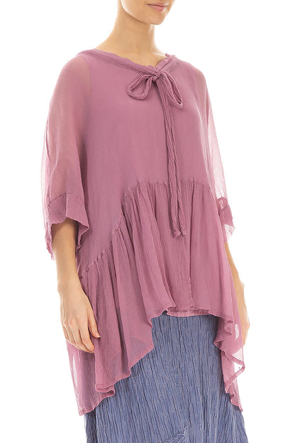 Flared Mauve Taupe Crepe Silk Blouse 3