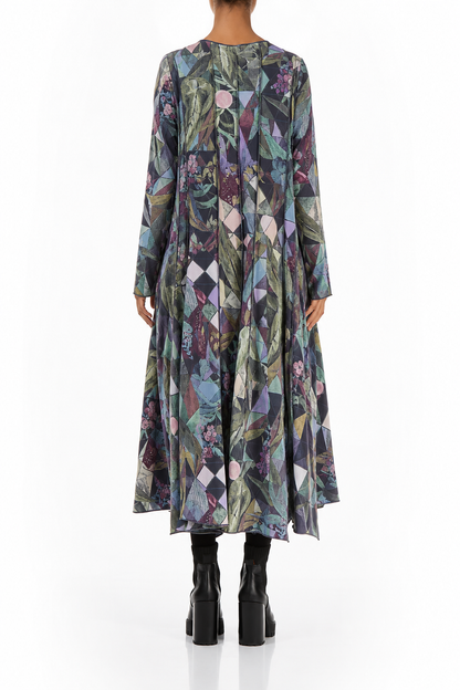 Flared Maxi Art Mosaic Cotton Dress