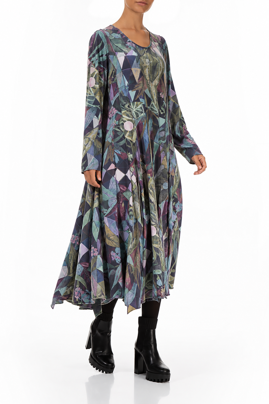 Flared Maxi Art Mosaic Cotton Dress 3