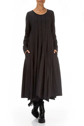 Flared Maxi Black Cotton Dress 4