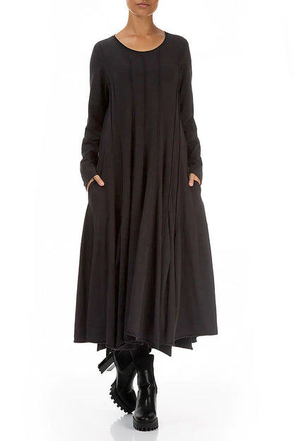 Flared Maxi Black Cotton Dress 4