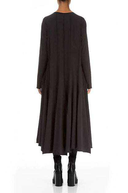 Flared Maxi Black Cotton Dress 2
