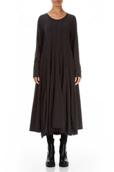 Flared Maxi Black Cotton Dress 1