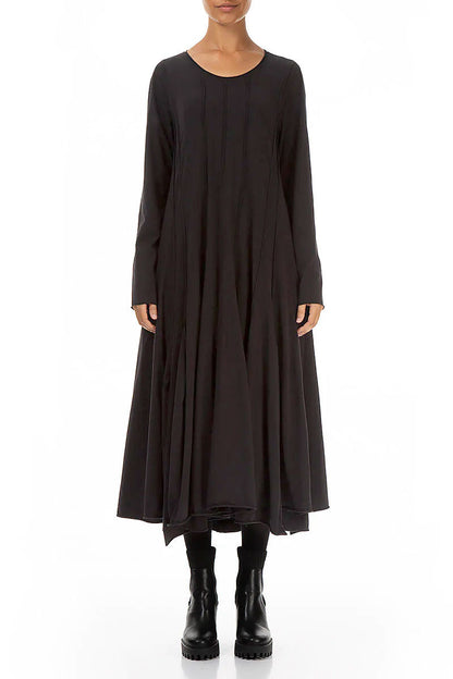 Flared Maxi Black Cotton Dress 1