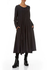 Flared Maxi Black Cotton Dress 3