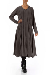 Flared Maxi Forest Brown Cotton Dress 4
