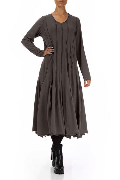 Flared Maxi Forest Brown Cotton Dress 4