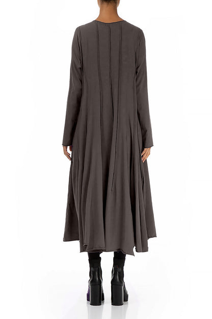 Flared Maxi Forest Brown Cotton Dress 2