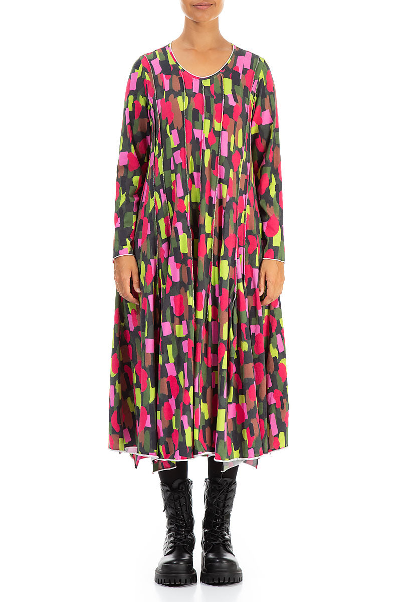 Flared Maxi Paint Mosaic Cotton Dress 1