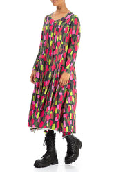 Flared Maxi Paint Mosaic Cotton Dress 3
