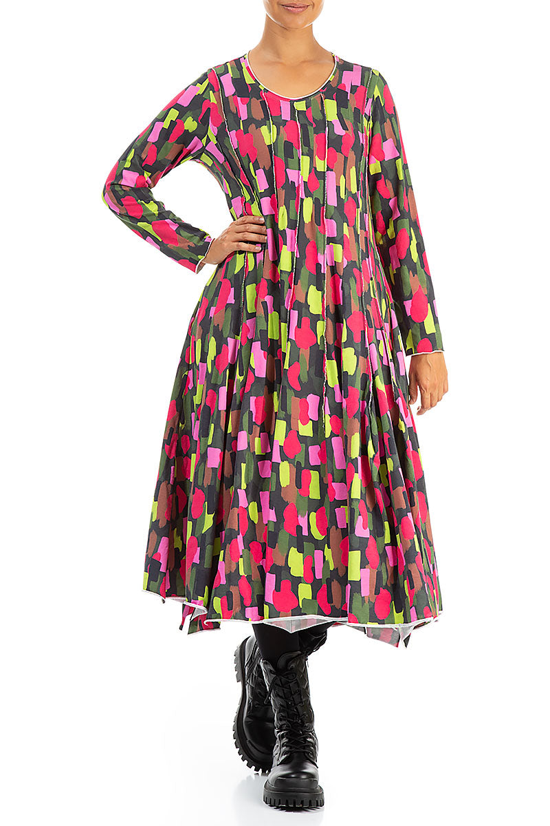 Flared Maxi Paint Mosaic Cotton Dress 4