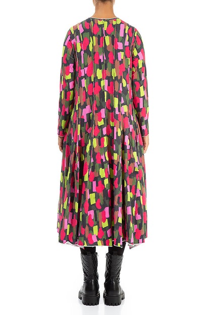 Flared Maxi Paint Mosaic Cotton Dress 2
