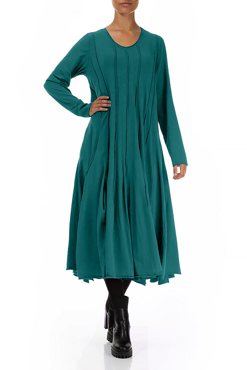 Flared Maxi Peacock Cotton Dress 4