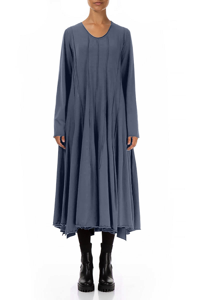 Flared Maxi Slate Blue Cotton Dress 1