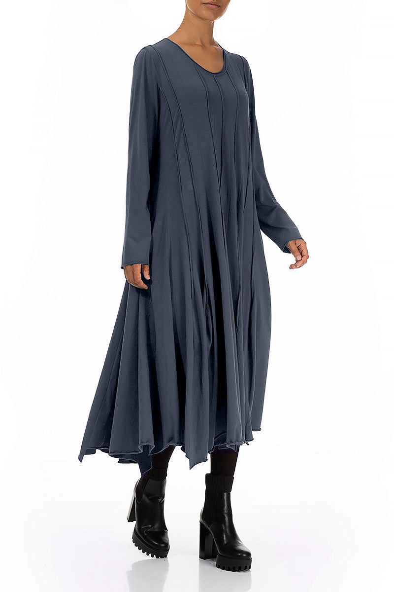 Flared Maxi Slate Blue Cotton Dress – grizas.com