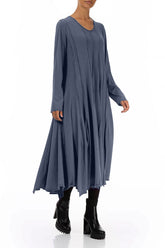 Flared Maxi Slate Blue Cotton Dress 3