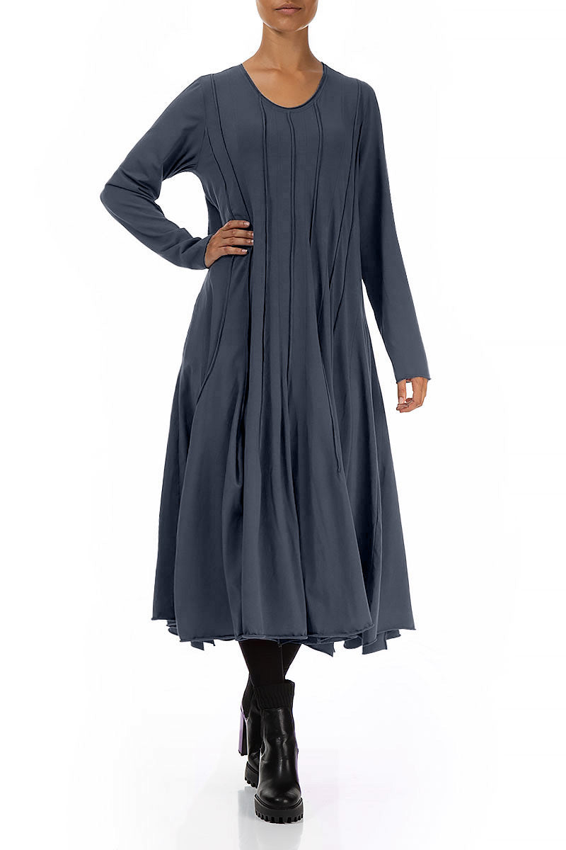Flared Maxi Slate Blue Cotton Dress – grizas.com