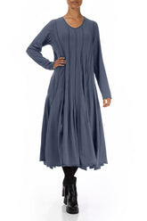 Flared Maxi Slate Blue Cotton Dress 4