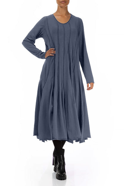 Flared Maxi Slate Blue Cotton Dress 4