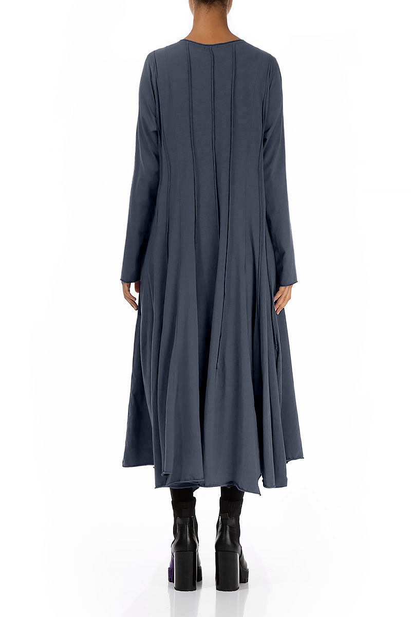 Flared Maxi Slate Blue Cotton Dress – grizas.com
