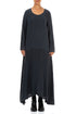 Flared Maxi Two-Tone Charcoal Linen Viscose Dress 1