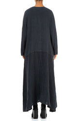 Flared Maxi Two-Tone Charcoal Linen Viscose Dress 2