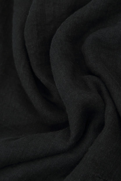 Short Sleeves Black Linen Dress