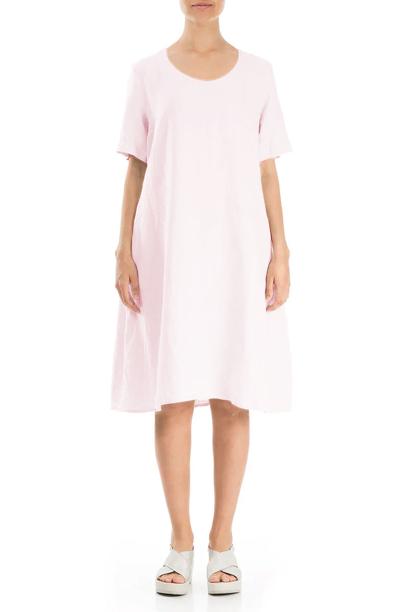 Flared Midi Pastel Pink Linen Dress