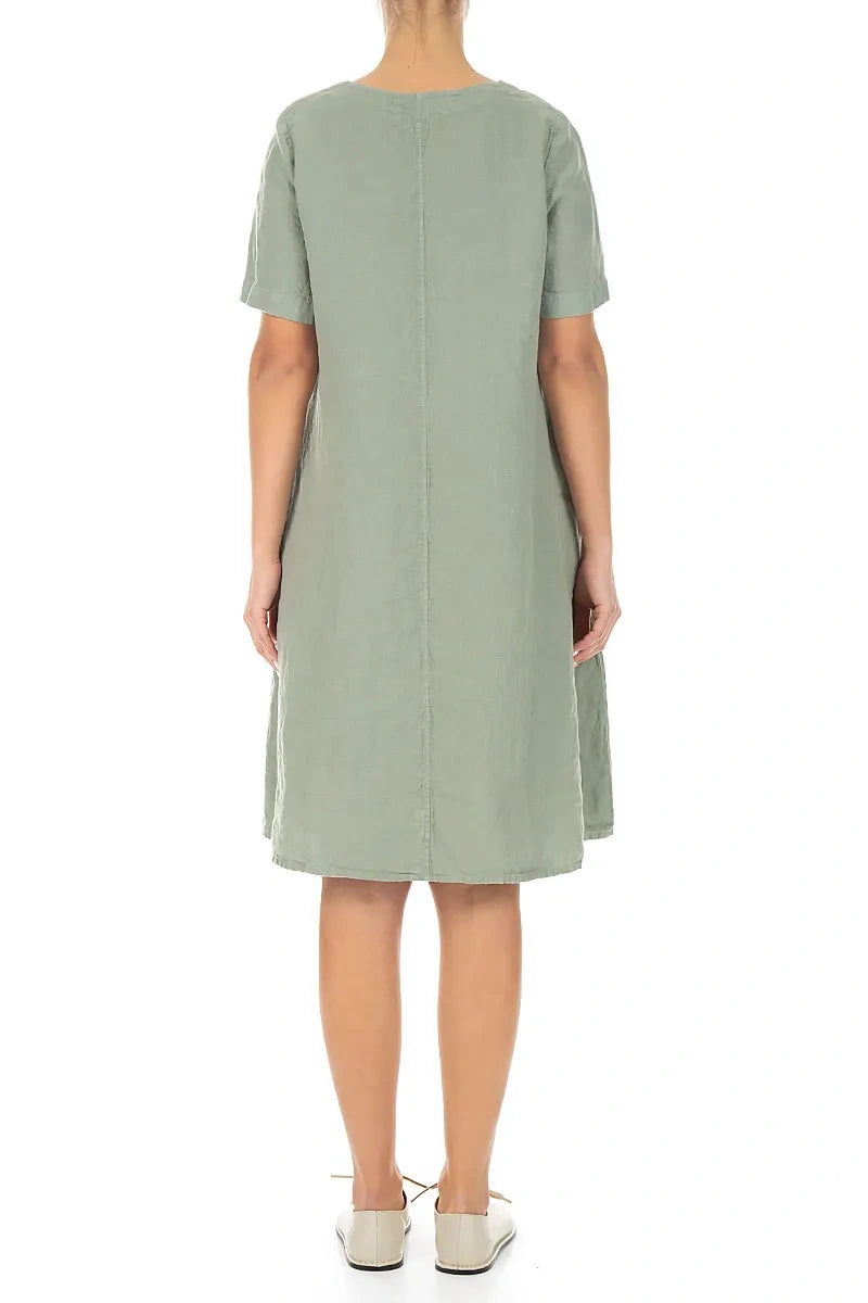 Flared Midi Sage Linen Dress