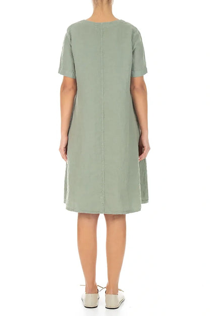 Flared Midi Sage Linen Dress