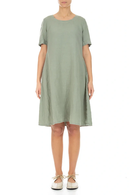 Flared Midi Sage Linen Dress
