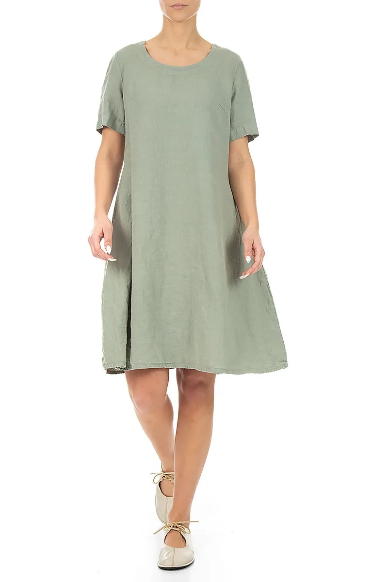 Flared Midi Sage Linen Dress
