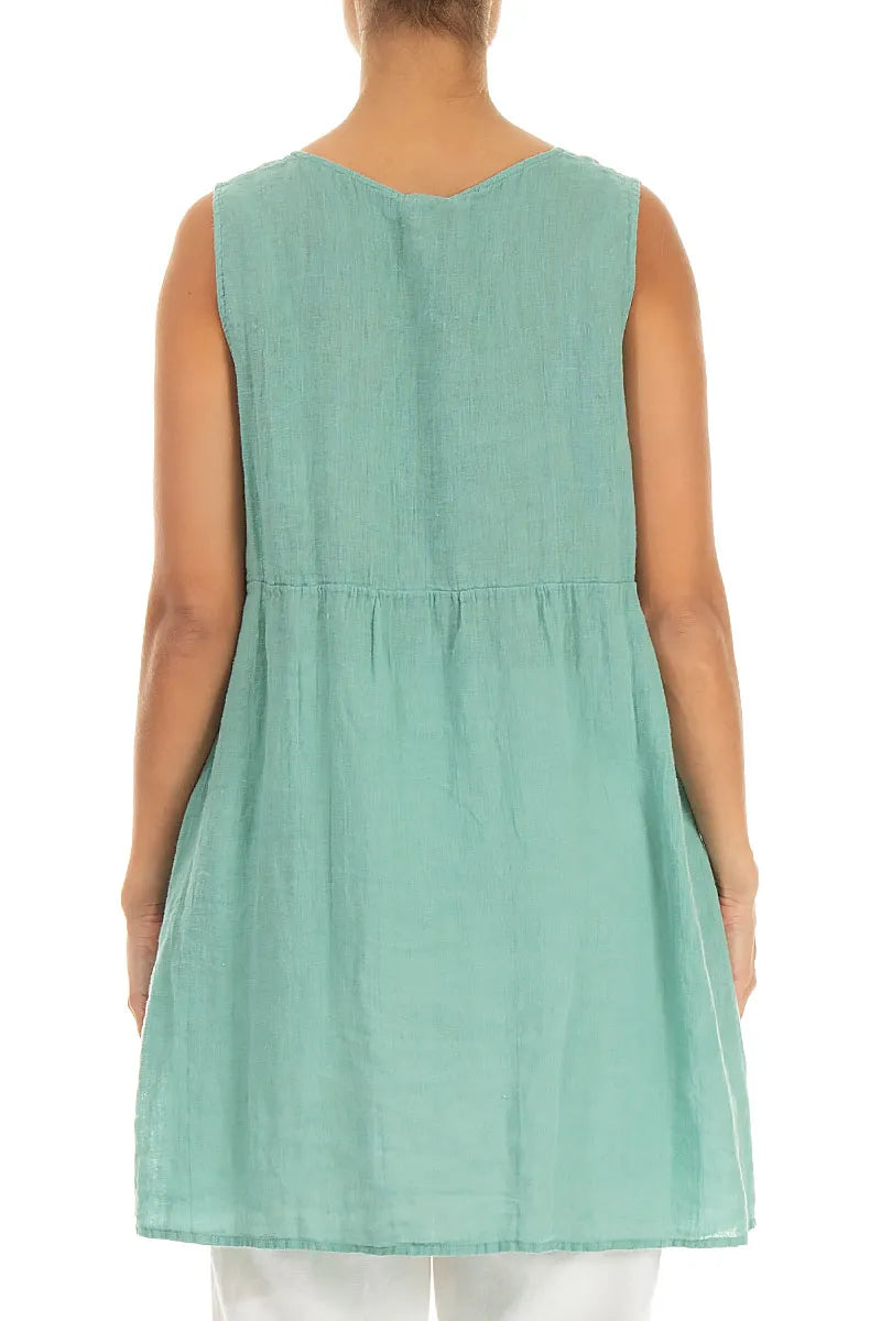 Flared Mint Gauze Linen Top