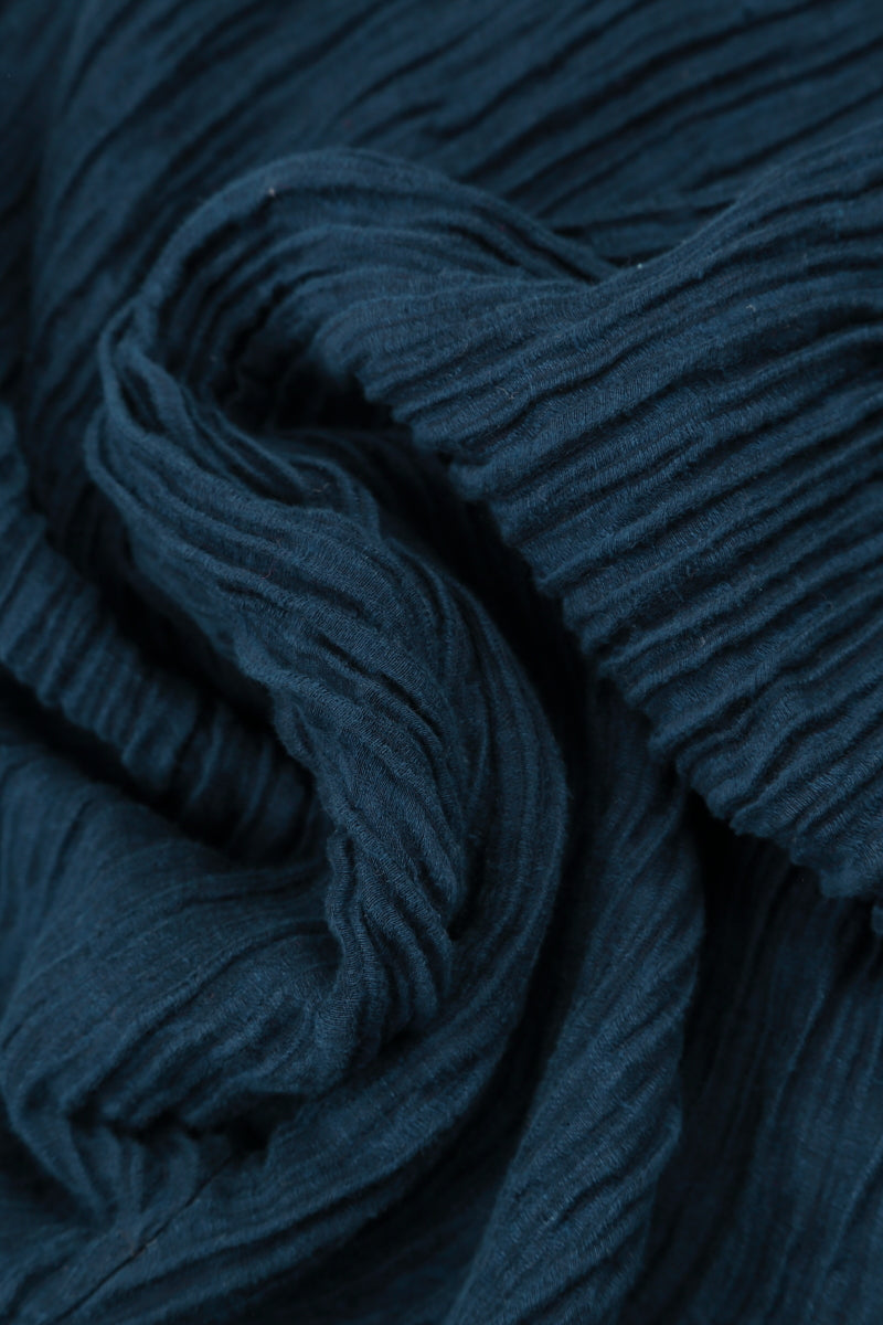 Flared Navy Crinkled Silk Trousers