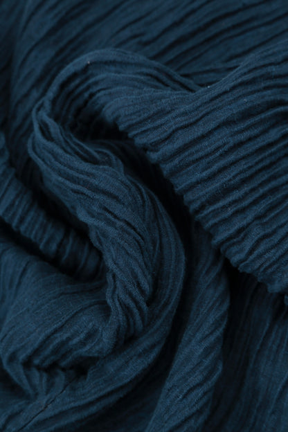 Flared Navy Crinkled Silk Trousers